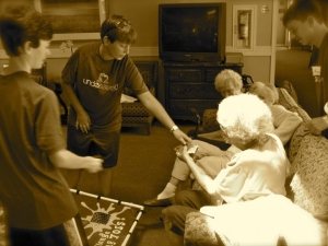 The residents get sporty with a game of bags